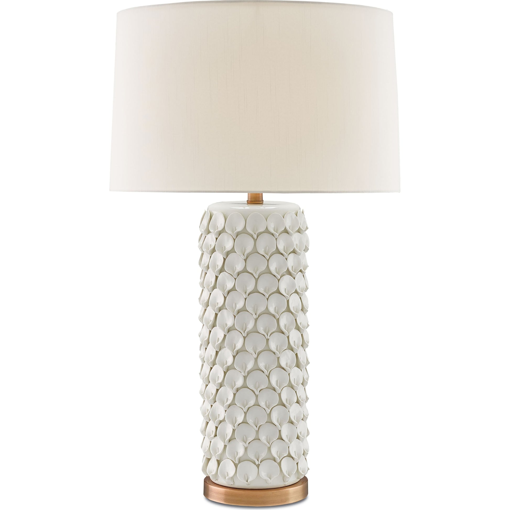 Calla Lily Table Lamp by Currey and Company in cream, antique brass. Made from ceramic, metal in a coastal style.