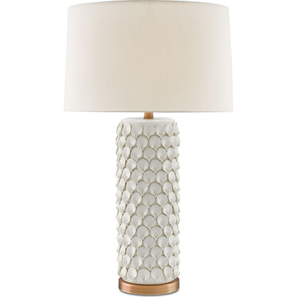 Calla Lily Table Lamp by Currey and Company in cream, antique brass. Made from ceramic, metal in a coastal style.