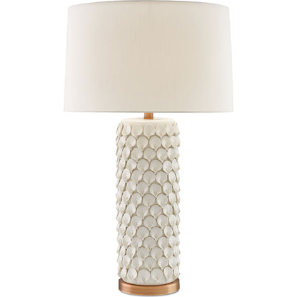 Calla Lily Table Lamp by Currey and Company in cream, antique brass. Made from ceramic, metal in a coastal style.