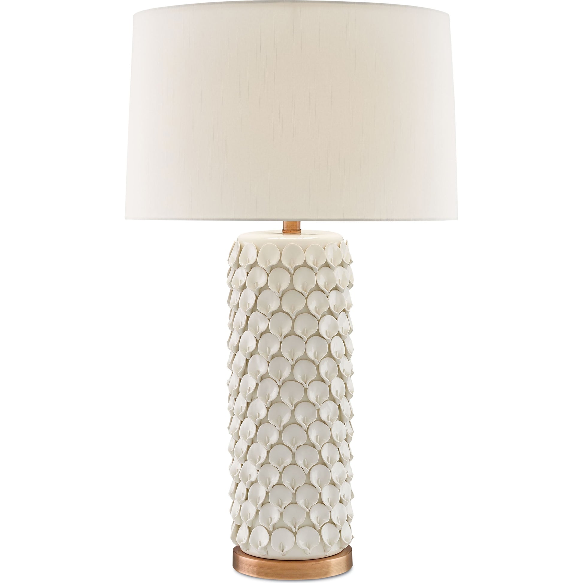 Calla Lily Table Lamp by Currey and Company in cream, antique brass. Made from ceramic, metal in a coastal style.