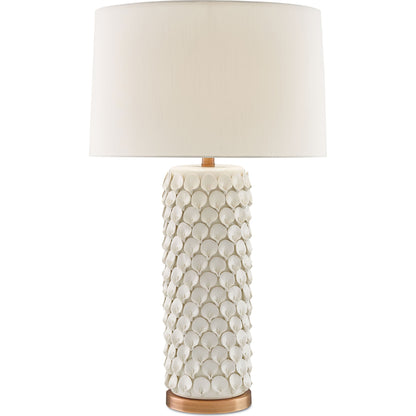 Calla Lily Table Lamp by Currey and Company in cream, antique brass. Made from ceramic, metal in a coastal style.