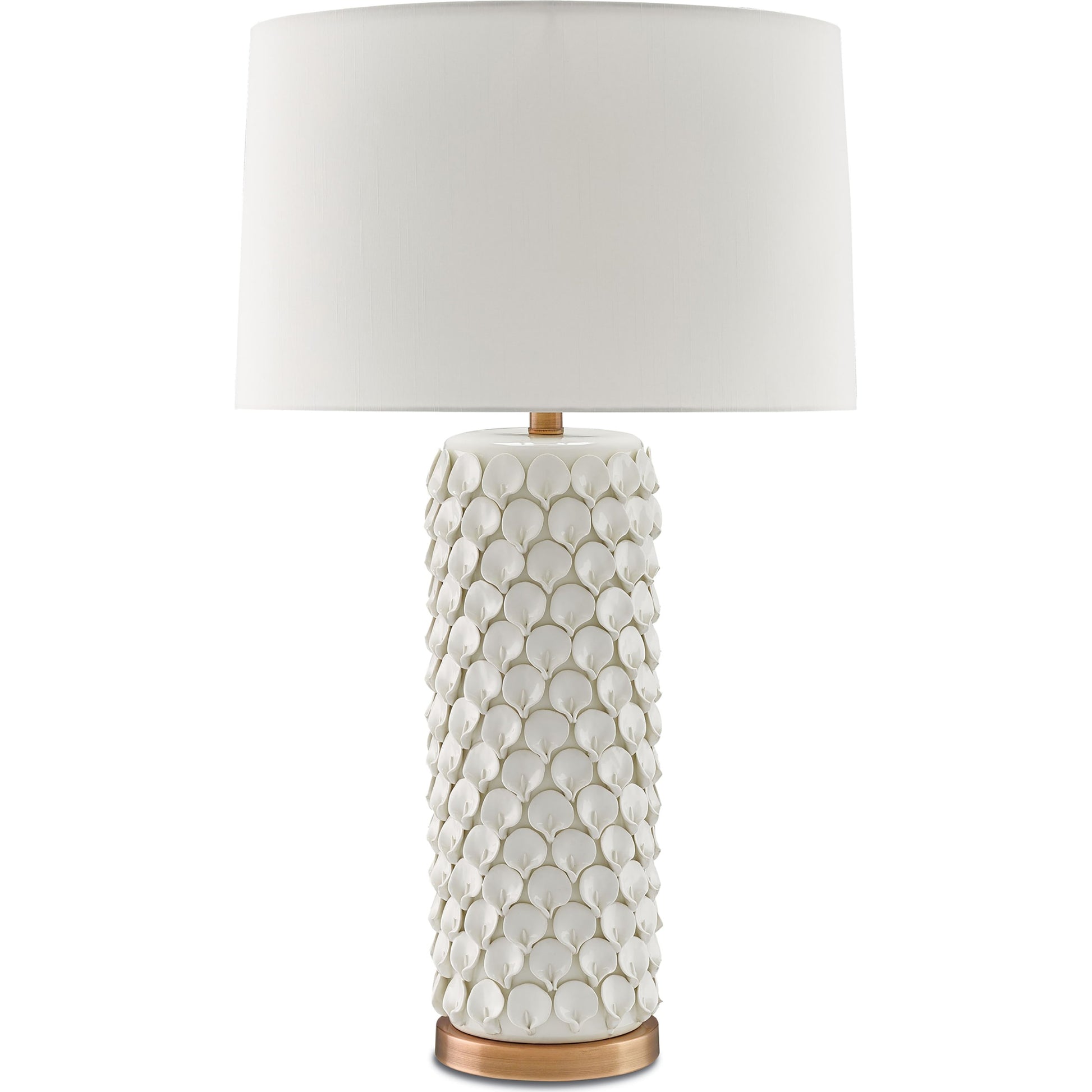 Calla Lily Table Lamp by Currey and Company in cream, antique brass. Made from ceramic, metal in a coastal style.