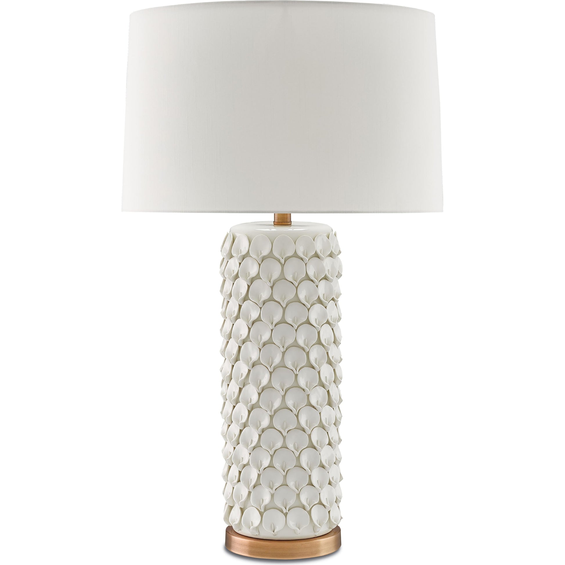 Calla Lily Table Lamp by Currey and Company in cream, antique brass. Made from ceramic, metal in a coastal style.