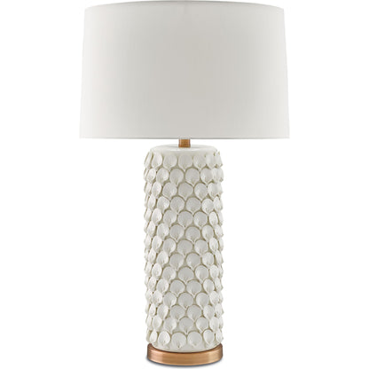 Calla Lily Table Lamp by Currey and Company in cream, antique brass. Made from ceramic, metal in a coastal style.