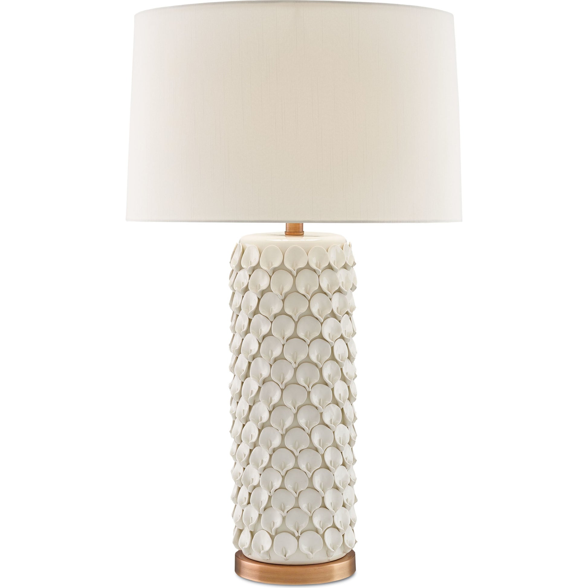 Calla Lily Table Lamp by Currey and Company in cream, antique brass. Made from ceramic, metal in a coastal style.