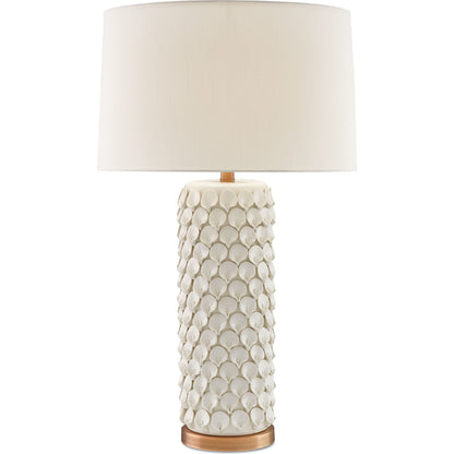 Calla Lily Table Lamp by Currey and Company in cream, antique brass. Made from ceramic, metal in a coastal style.
