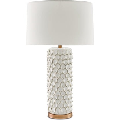 Calla Lily Table Lamp by Currey and Company in cream, antique brass. Made from ceramic, metal in a coastal style.
