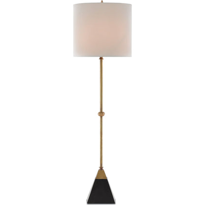 Recluse Table Lamp by Currey and Company in vintage brass, black. Made from brass, granite in a modern style.
