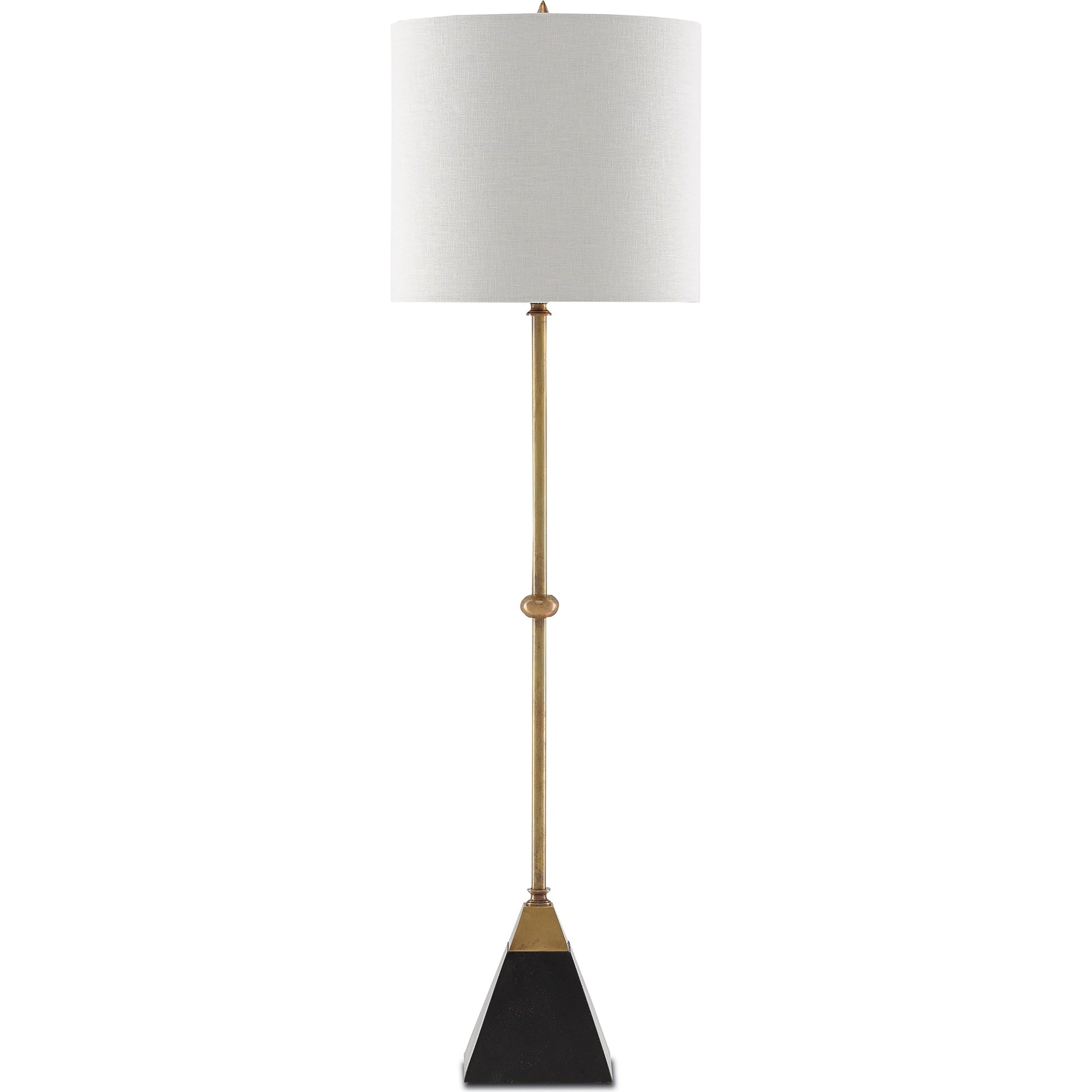 Recluse Table Lamp by Currey and Company in vintage brass, black. Made from brass, granite in a modern style.