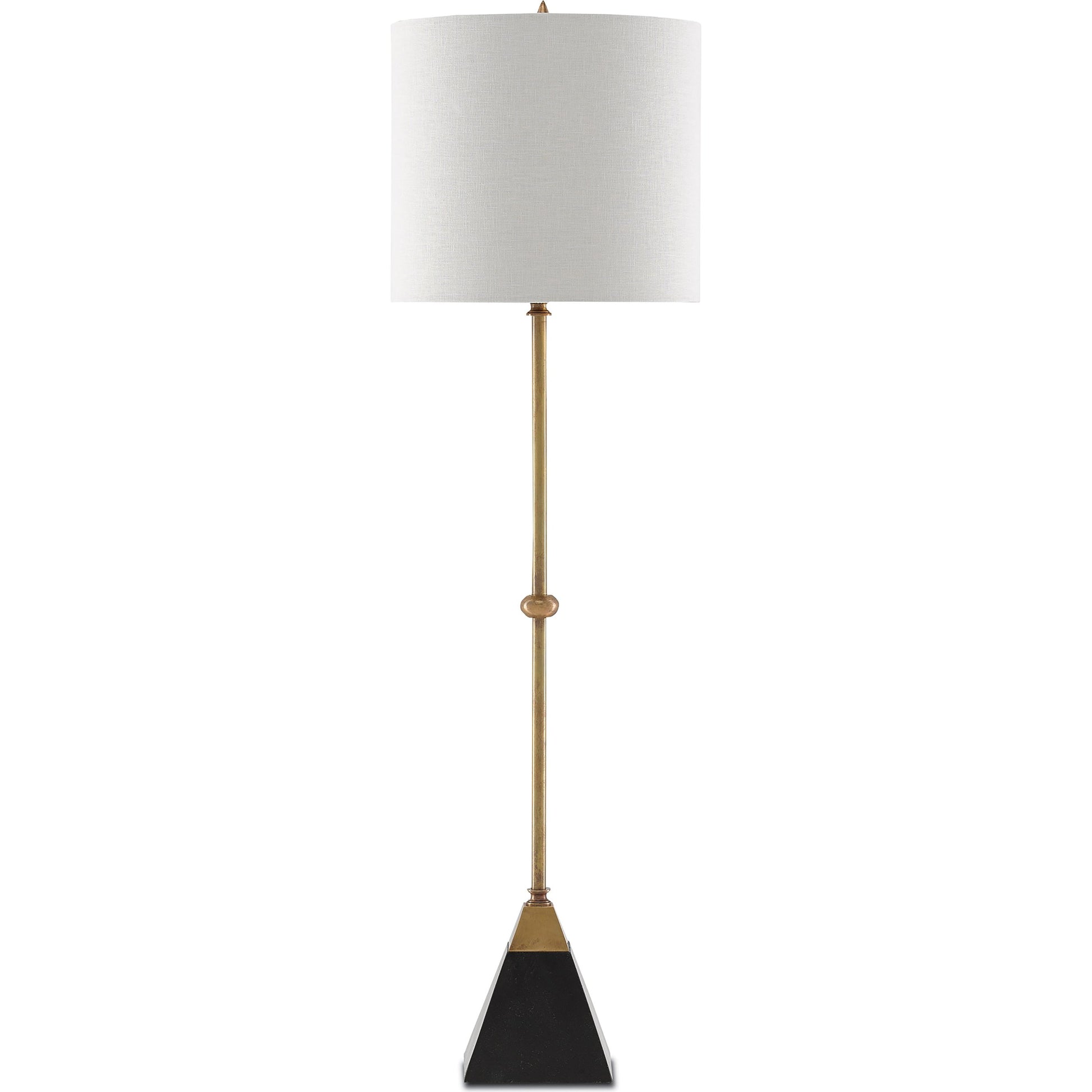 Recluse Table Lamp by Currey and Company in vintage brass, black. Made from brass, granite in a modern style.