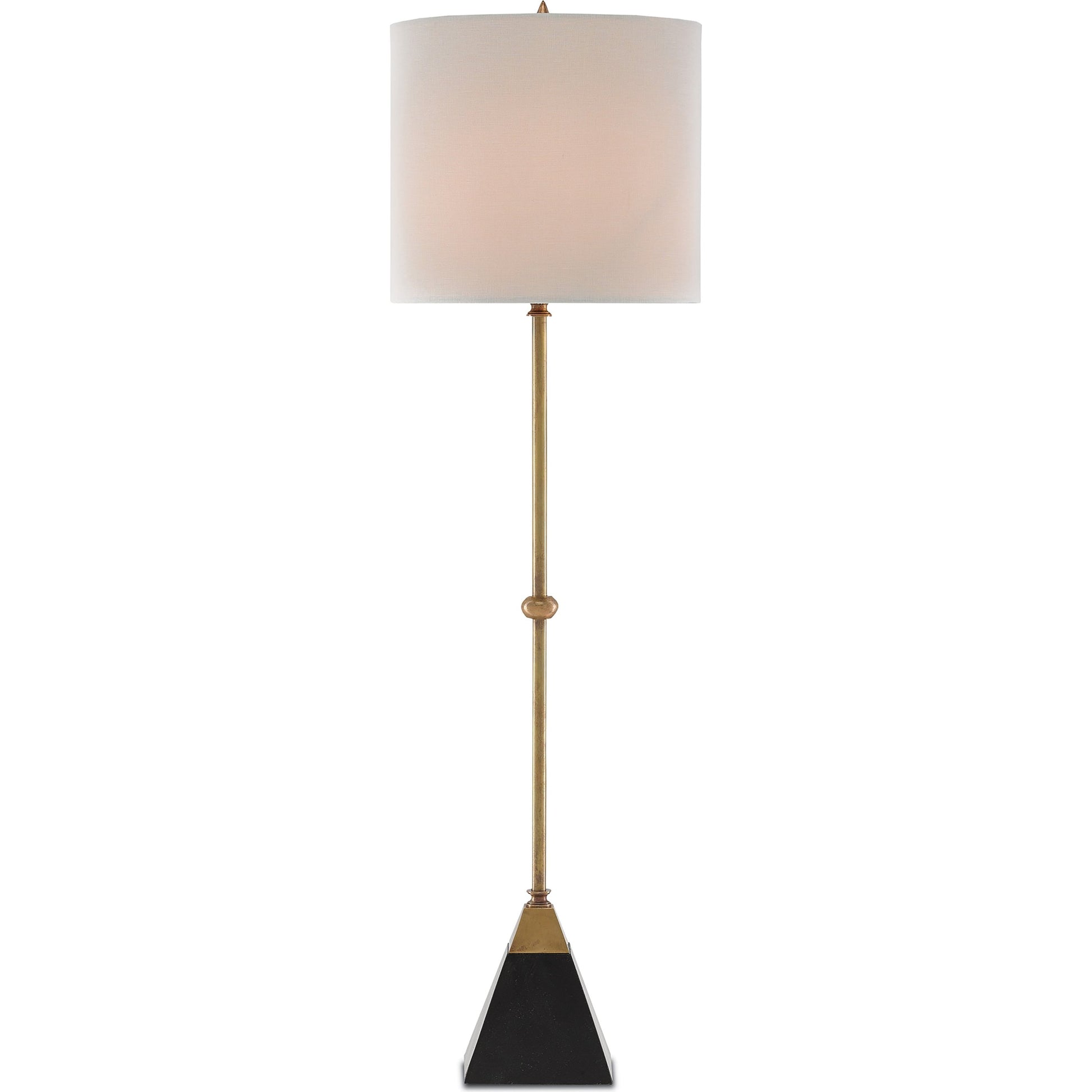 Recluse Table Lamp by Currey and Company in vintage brass, black. Made from brass, granite in a modern style.