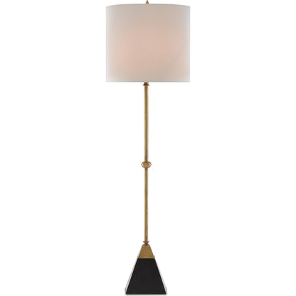 Recluse Table Lamp by Currey and Company in vintage brass, black. Made from brass, granite in a modern style.