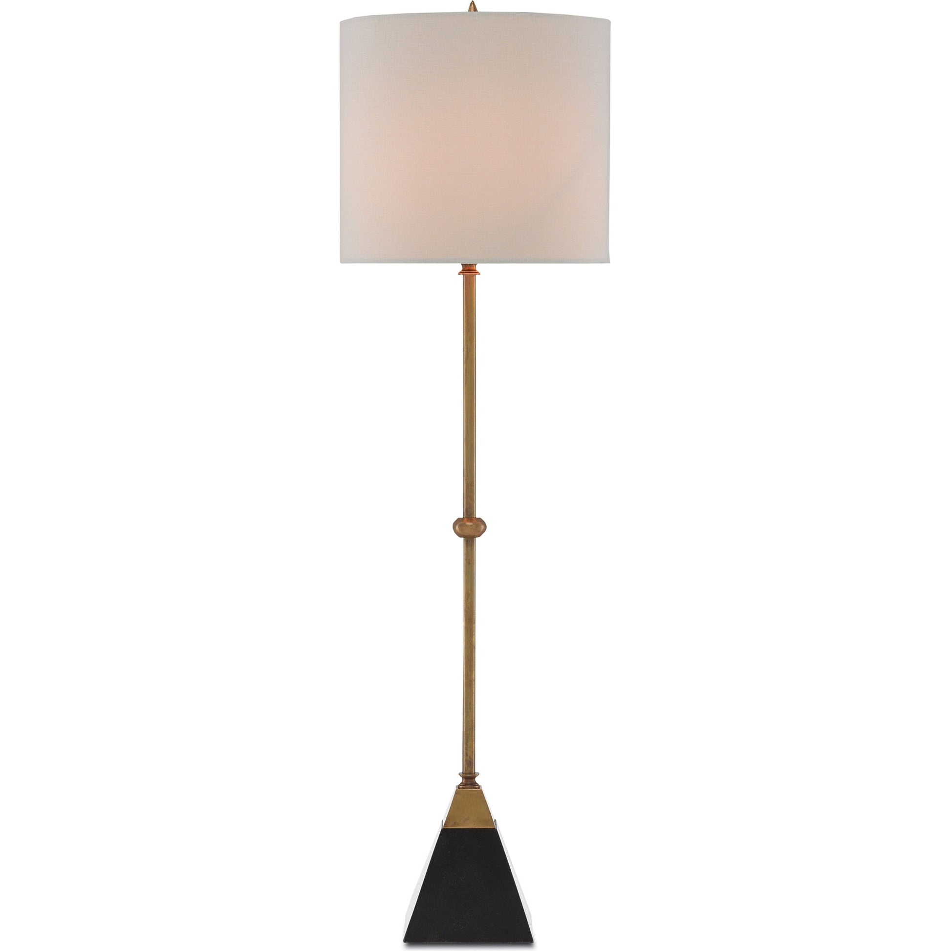 Recluse Table Lamp by Currey and Company in vintage brass, black. Made from brass, granite in a modern style.