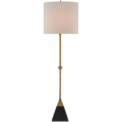 Recluse Table Lamp by Currey and Company in vintage brass, black. Made from brass, granite in a modern style.