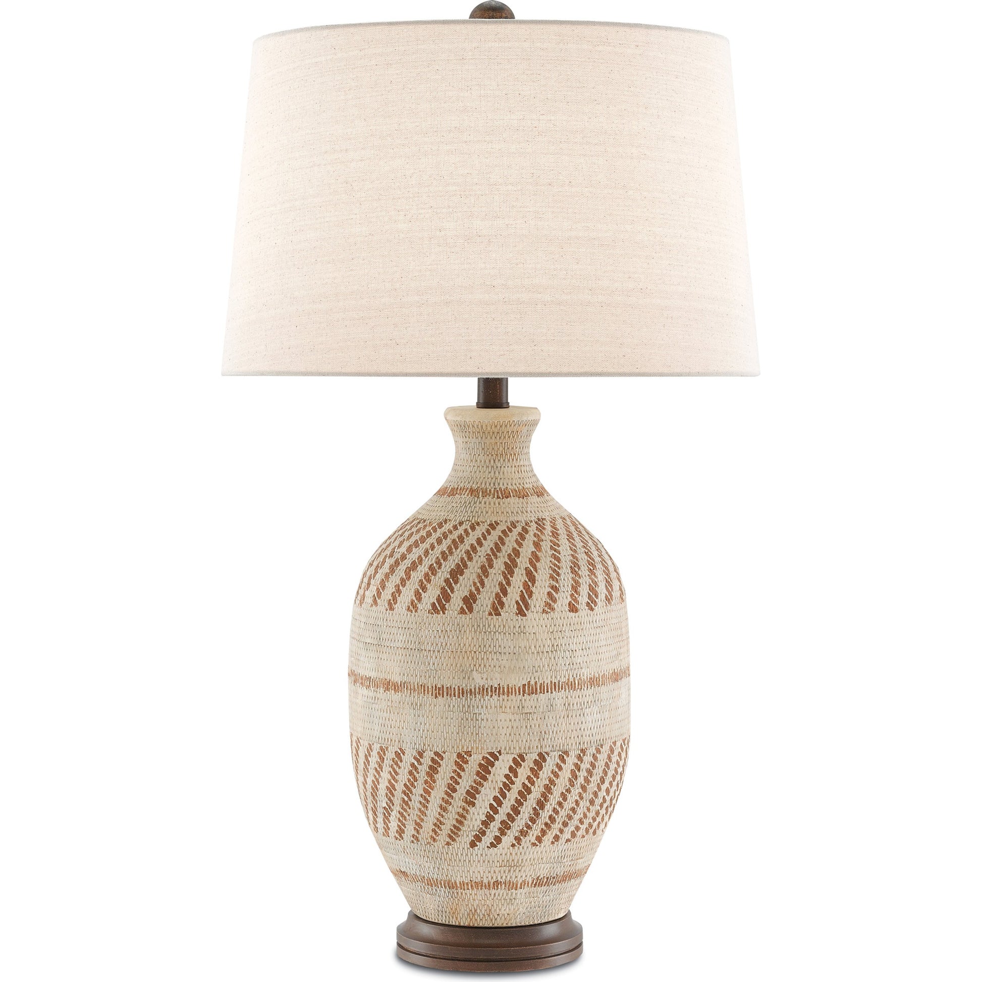 Faiyum Table Lamp by Currey and Company in tan, brown, hand-rubbed bronze. Made from terracotta, wood in a coastal style.