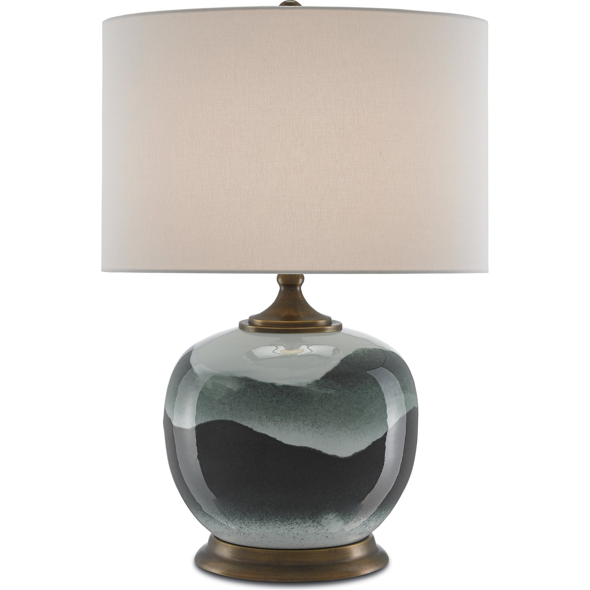 Boreal Table Lamp by Currey and Company in white, green, antique brass. Made from porcelain, metal in a modern style.