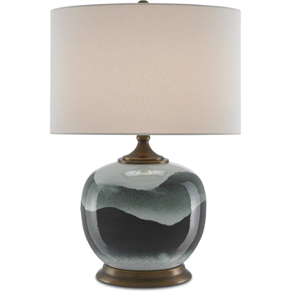 Boreal Table Lamp by Currey and Company in white, green, antique brass. Made from porcelain, metal in a modern style.