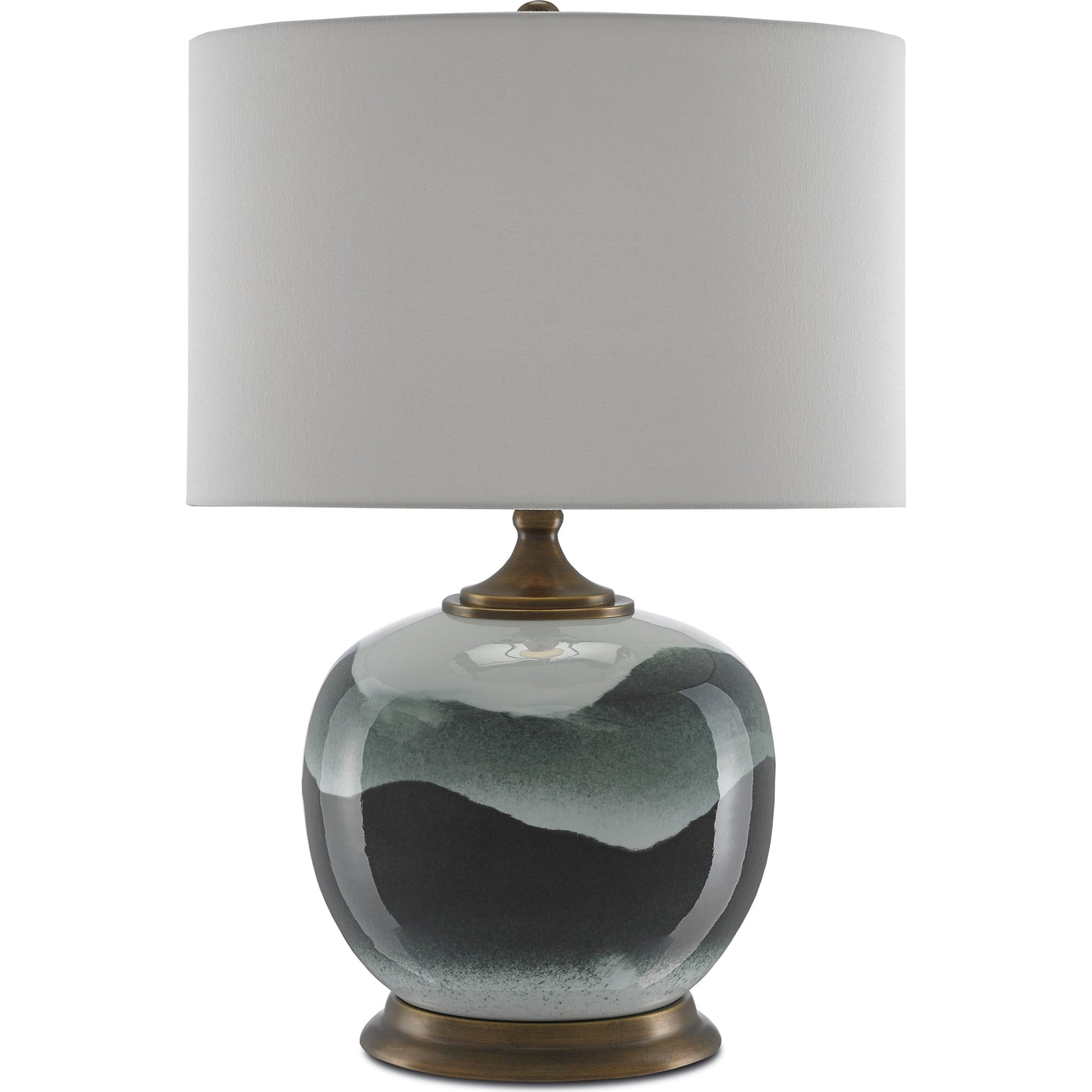 Boreal Table Lamp by Currey and Company in white, green, antique brass. Made from porcelain, metal in a modern style.