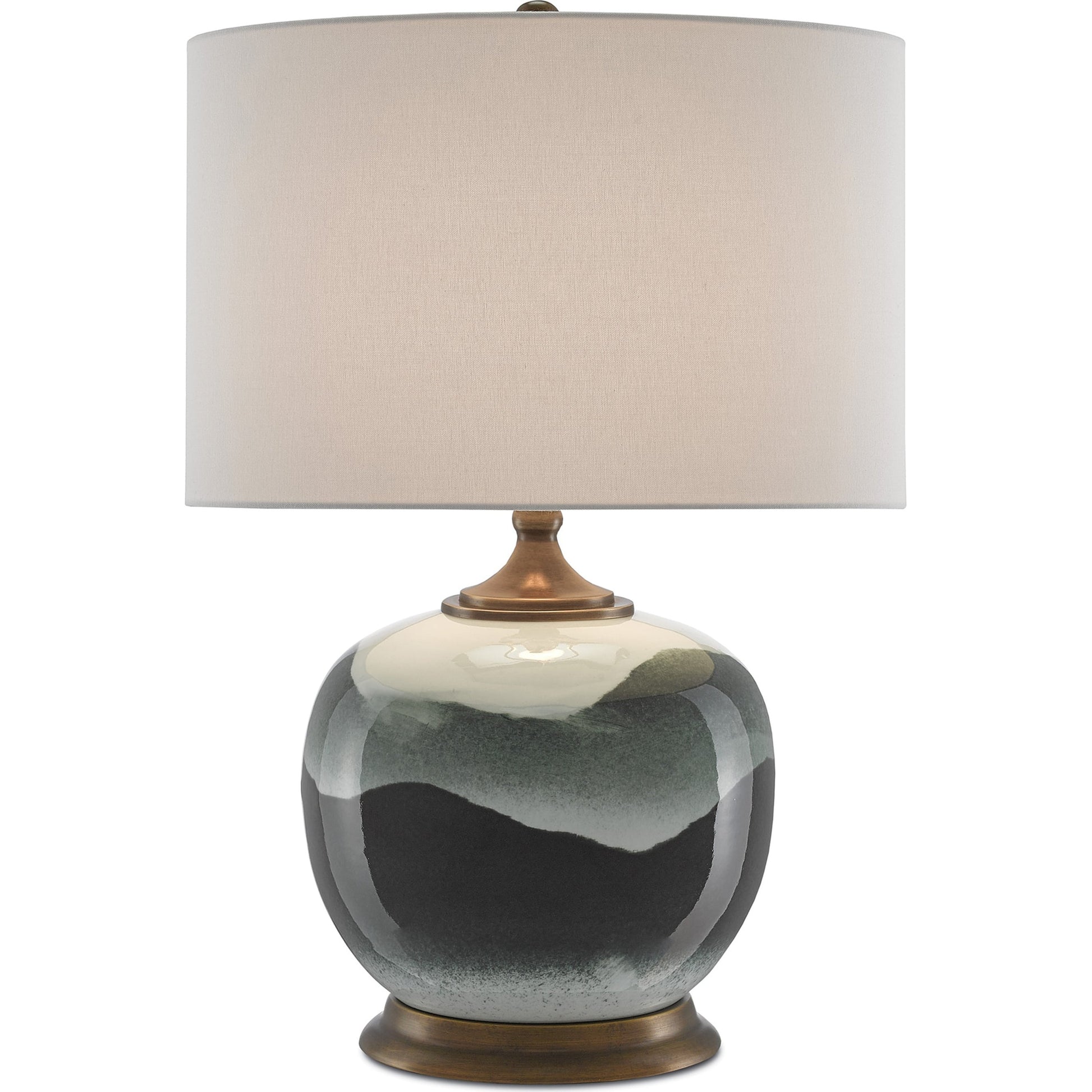 Boreal Table Lamp by Currey and Company in white, green, antique brass. Made from porcelain, metal in a modern style.