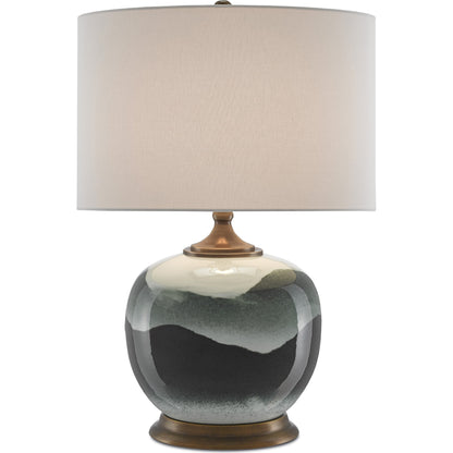 Boreal Table Lamp by Currey and Company in white, green, antique brass. Made from porcelain, metal in a modern style.