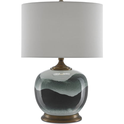 Boreal Table Lamp by Currey and Company in white, green, antique brass. Made from porcelain, metal in a modern style.