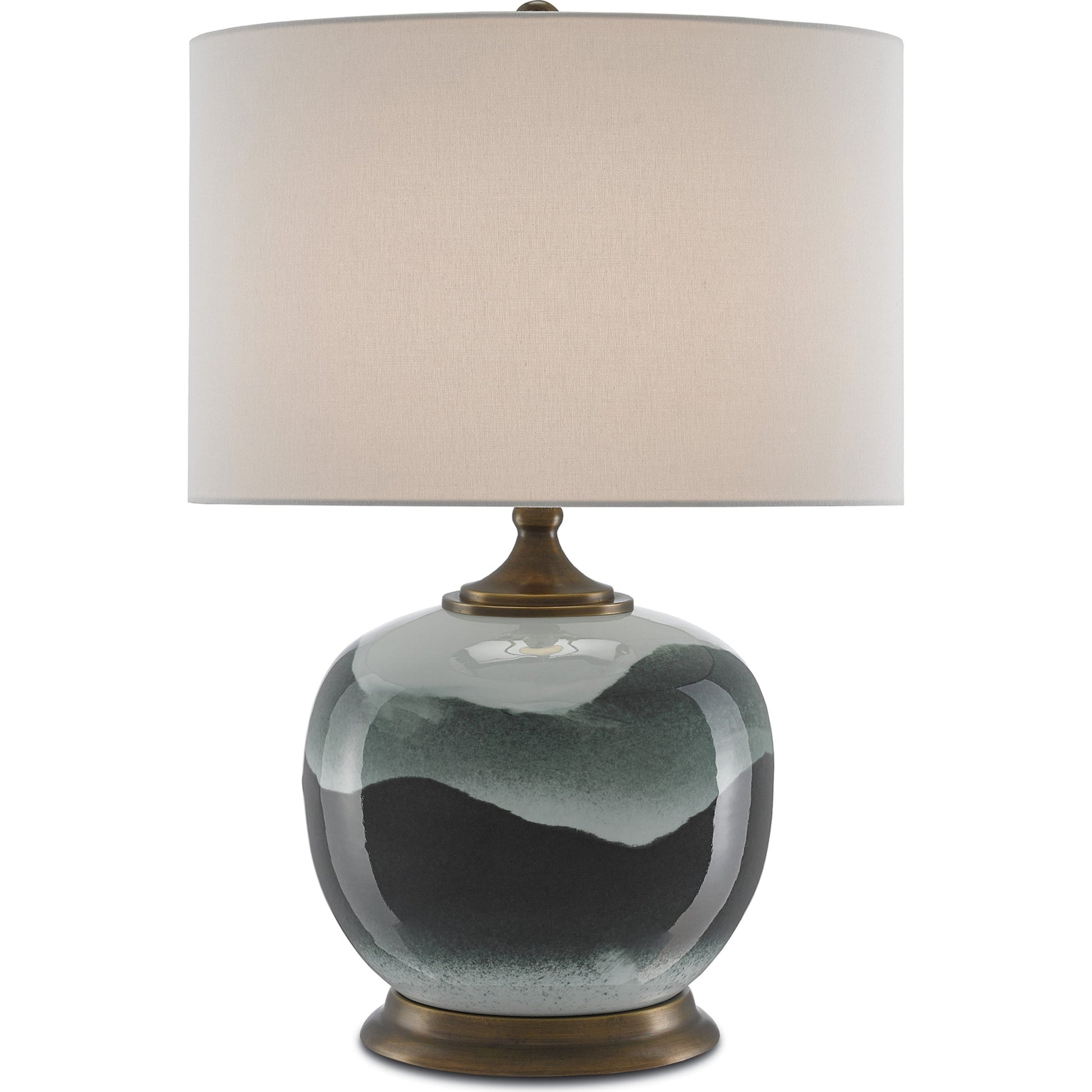 Boreal Table Lamp by Currey and Company in white, green, antique brass. Made from porcelain, metal in a modern style.