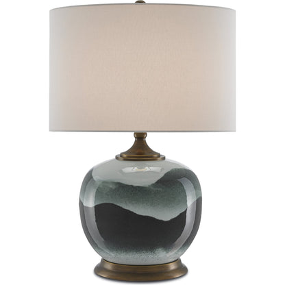 Boreal Table Lamp by Currey and Company in white, green, antique brass. Made from porcelain, metal in a modern style.