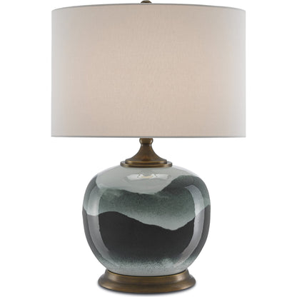 Boreal Table Lamp by Currey and Company in white, green, antique brass. Made from porcelain, metal in a modern style.