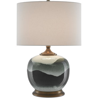 Boreal Table Lamp by Currey and Company in white, green, antique brass. Made from porcelain, metal in a modern style.