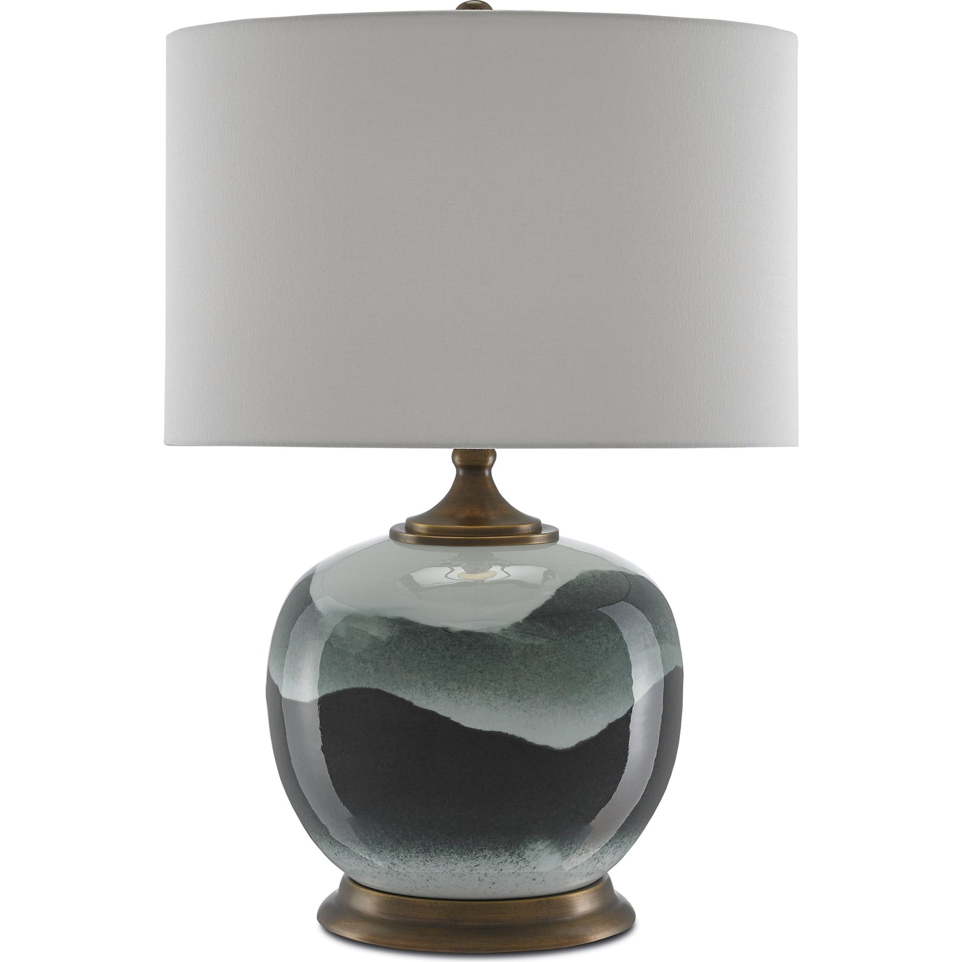 Boreal Table Lamp by Currey and Company in white, green, antique brass. Made from porcelain, metal in a modern style.