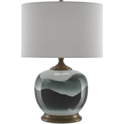 Boreal Table Lamp by Currey and Company in white, green, antique brass. Made from porcelain, metal in a modern style.