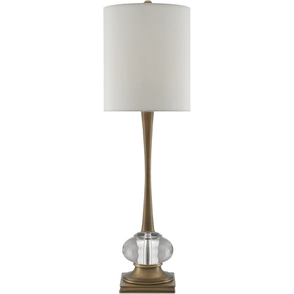 Giovanna Table Lamp by Currey and Company in antique brass, clear. Made from brass, optic crystal in a traditional style.