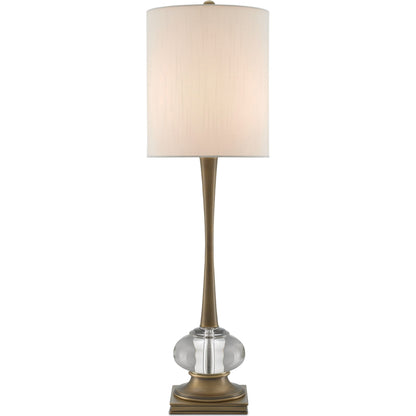 Giovanna Table Lamp by Currey and Company in antique brass, clear. Made from brass, optic crystal in a traditional style.
