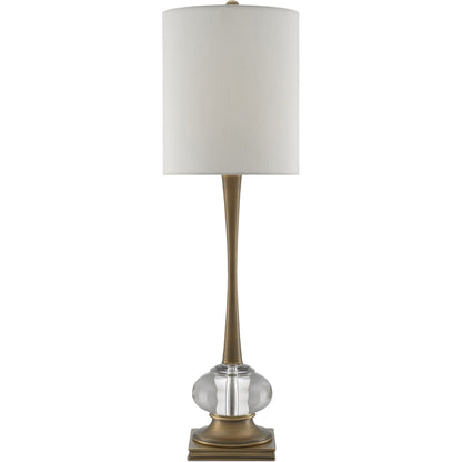 Giovanna Table Lamp by Currey and Company in antique brass, clear. Made from brass, optic crystal in a traditional style.