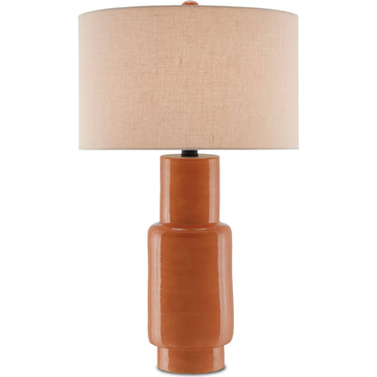 Janeen Table Lamp by Currey and Company in orange, satin black. Made from terracotta, wood in a modern style.