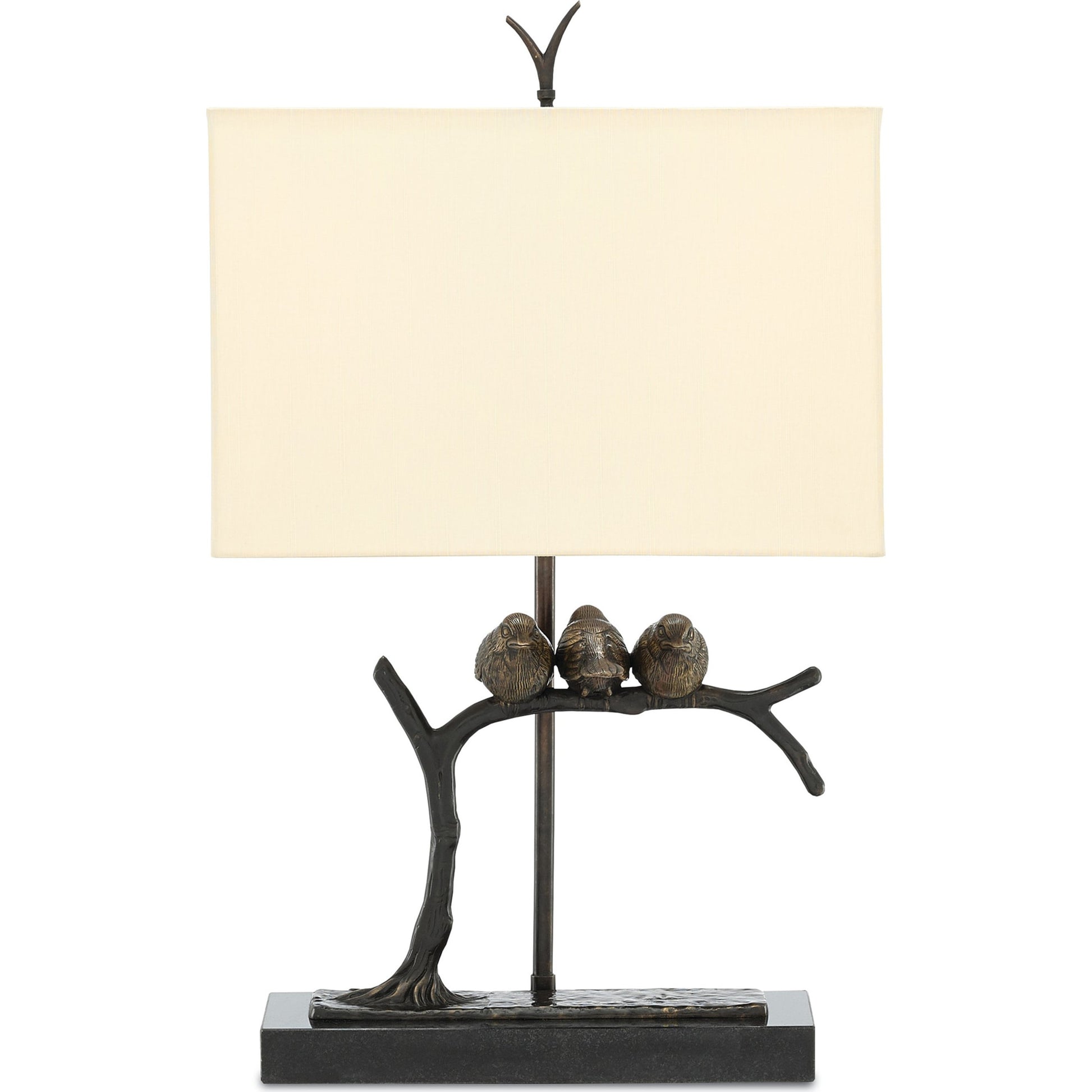 Sparrow Table Lamp by Currey and Company in bronze, black. Made from brass, marble in a cottage & farmhouse style.