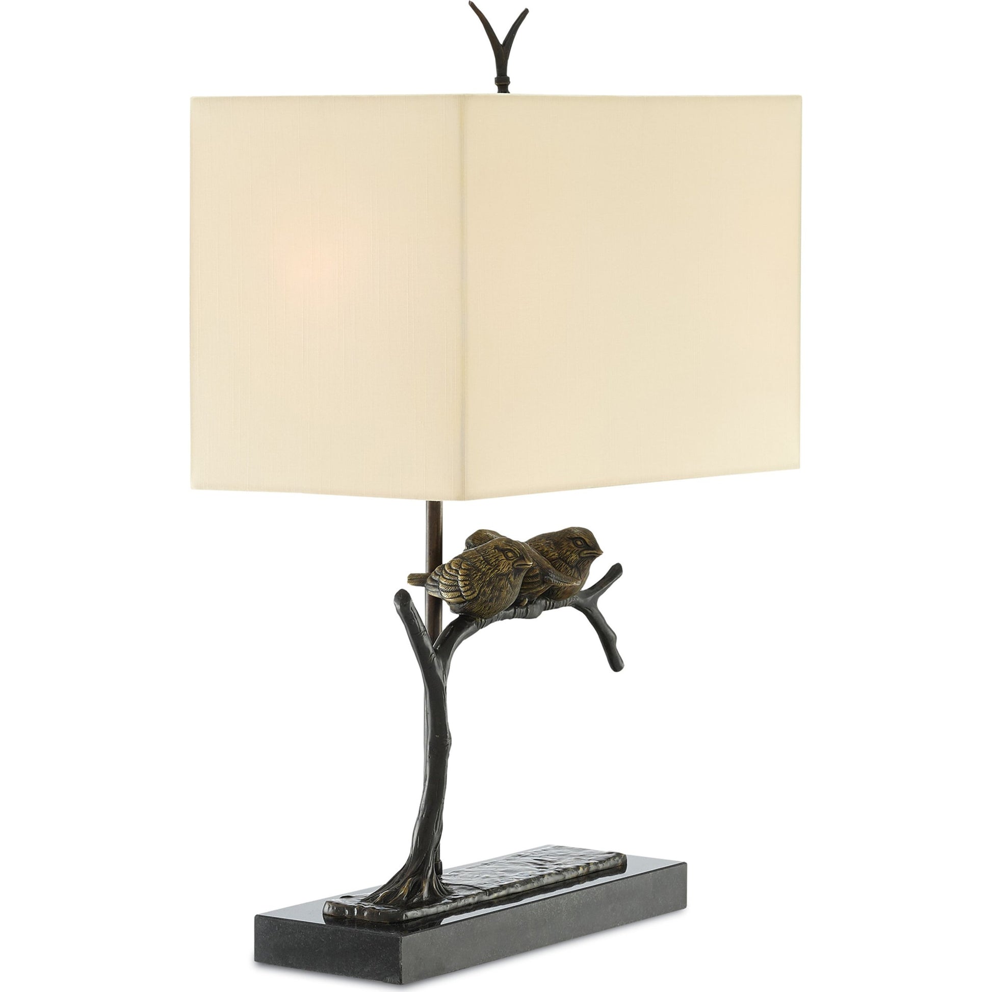 Sparrow Table Lamp by Currey and Company in bronze, black. Made from brass, marble in a cottage & farmhouse style.