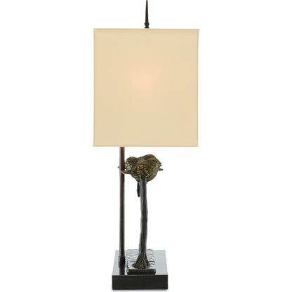 Sparrow Table Lamp by Currey and Company in bronze, black. Made from brass, marble in a cottage & farmhouse style.