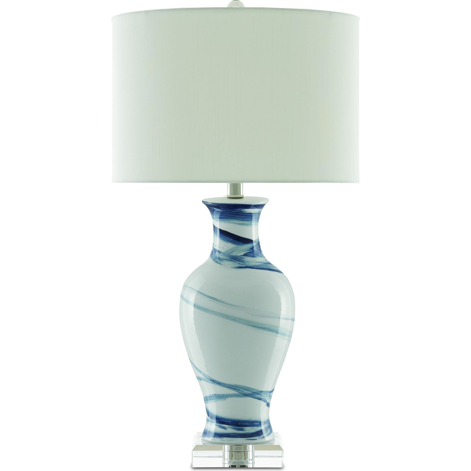 Hanni Table Lamp by Currey and Company in white, blue. Made from porcelain, optic crystal in a coastal style.