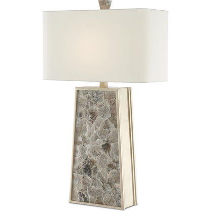 Calloway Table Lamp by Currey and Company in light mica, silver leaf. Made from mica, wood in a modern style.