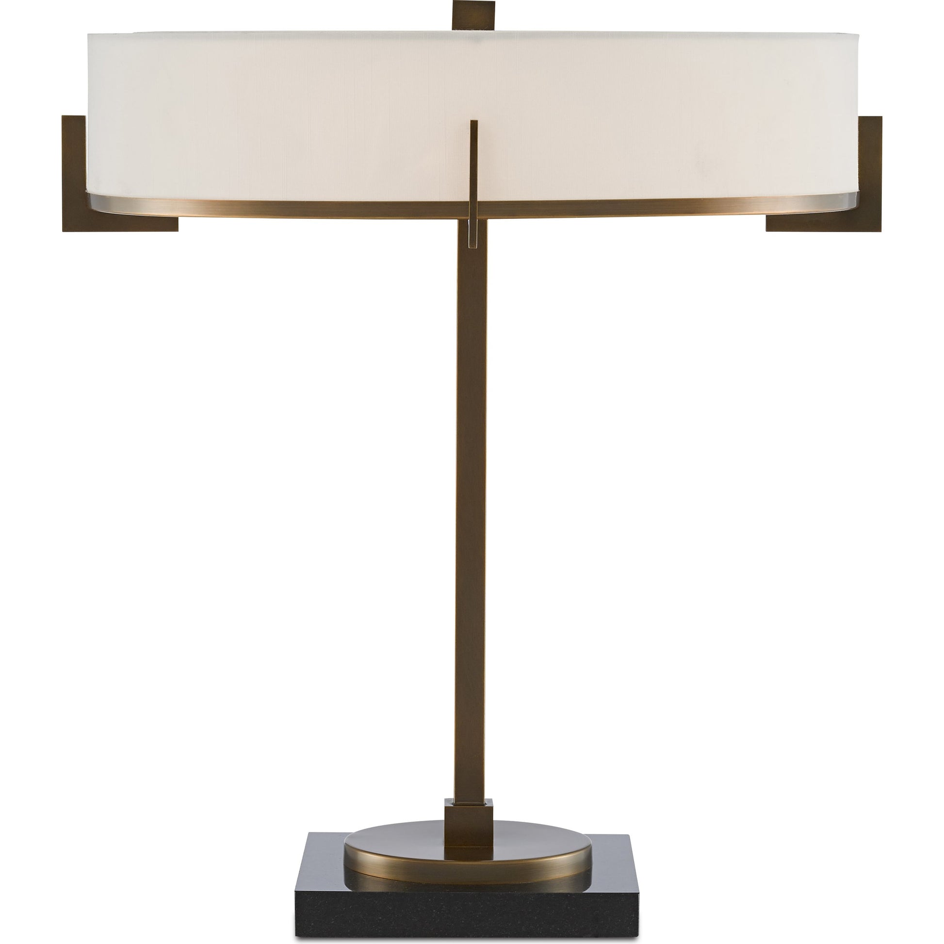 Jacobi Table Lamp by Currey and Company in antique brass, black. Made from metal, marble in a transitional style.