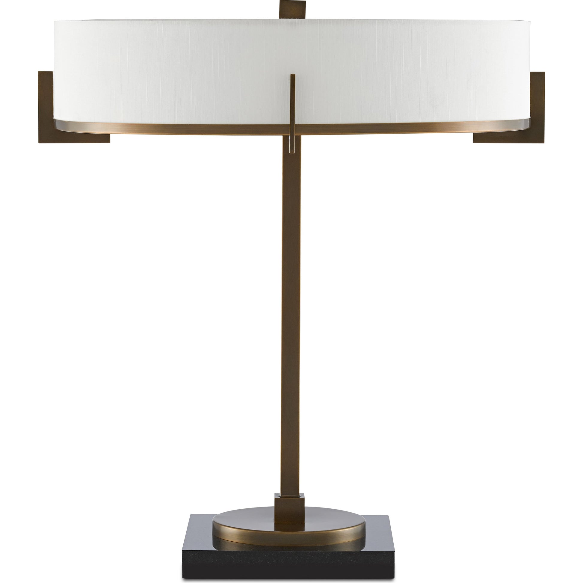 Jacobi Table Lamp by Currey and Company in antique brass, black. Made from metal, marble in a transitional style.
