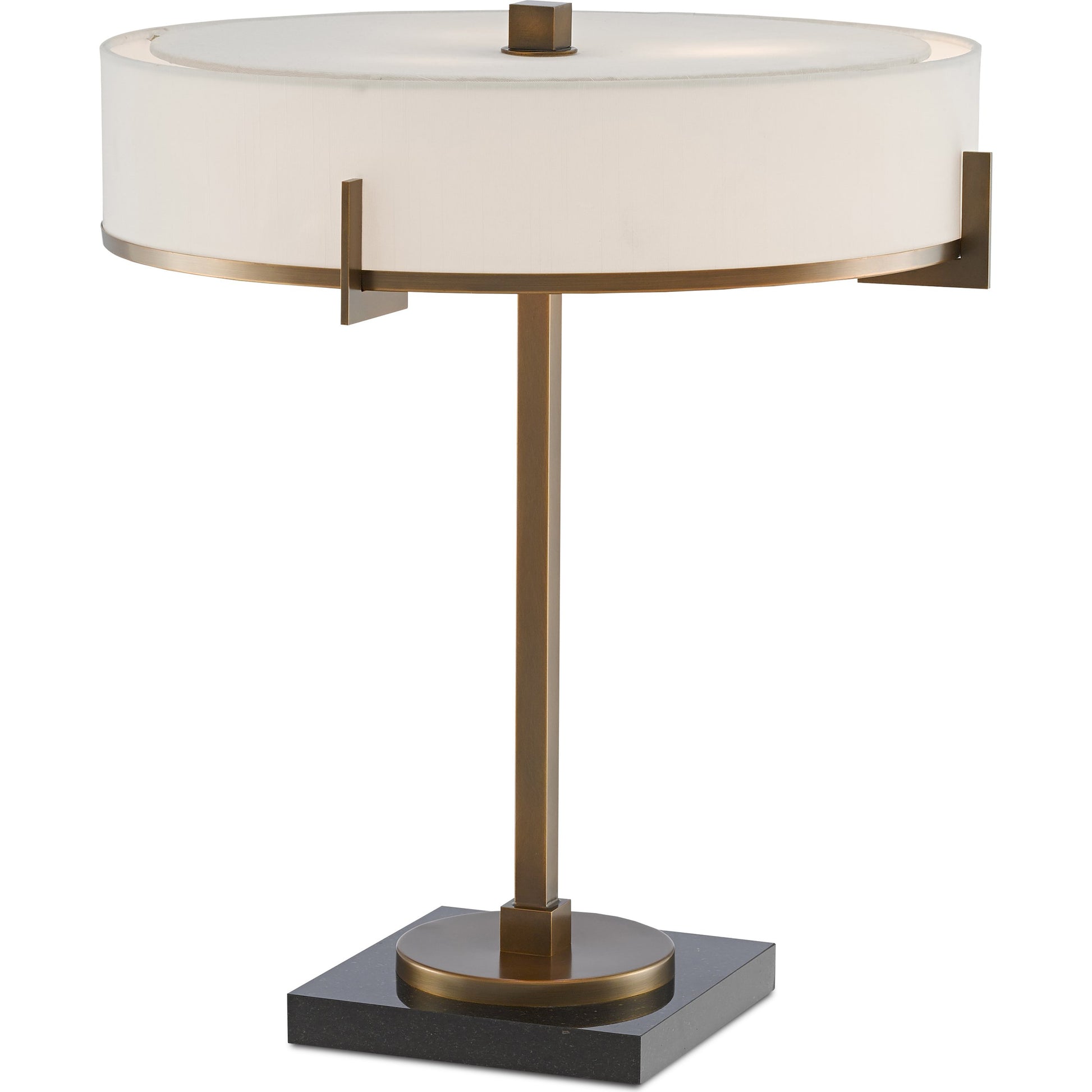 Jacobi Table Lamp by Currey and Company in antique brass, black. Made from metal, marble in a transitional style.