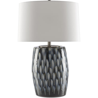 Milner Table Lamp by Currey and Company in indigo, cloud. Made from porcelain in a modern style.