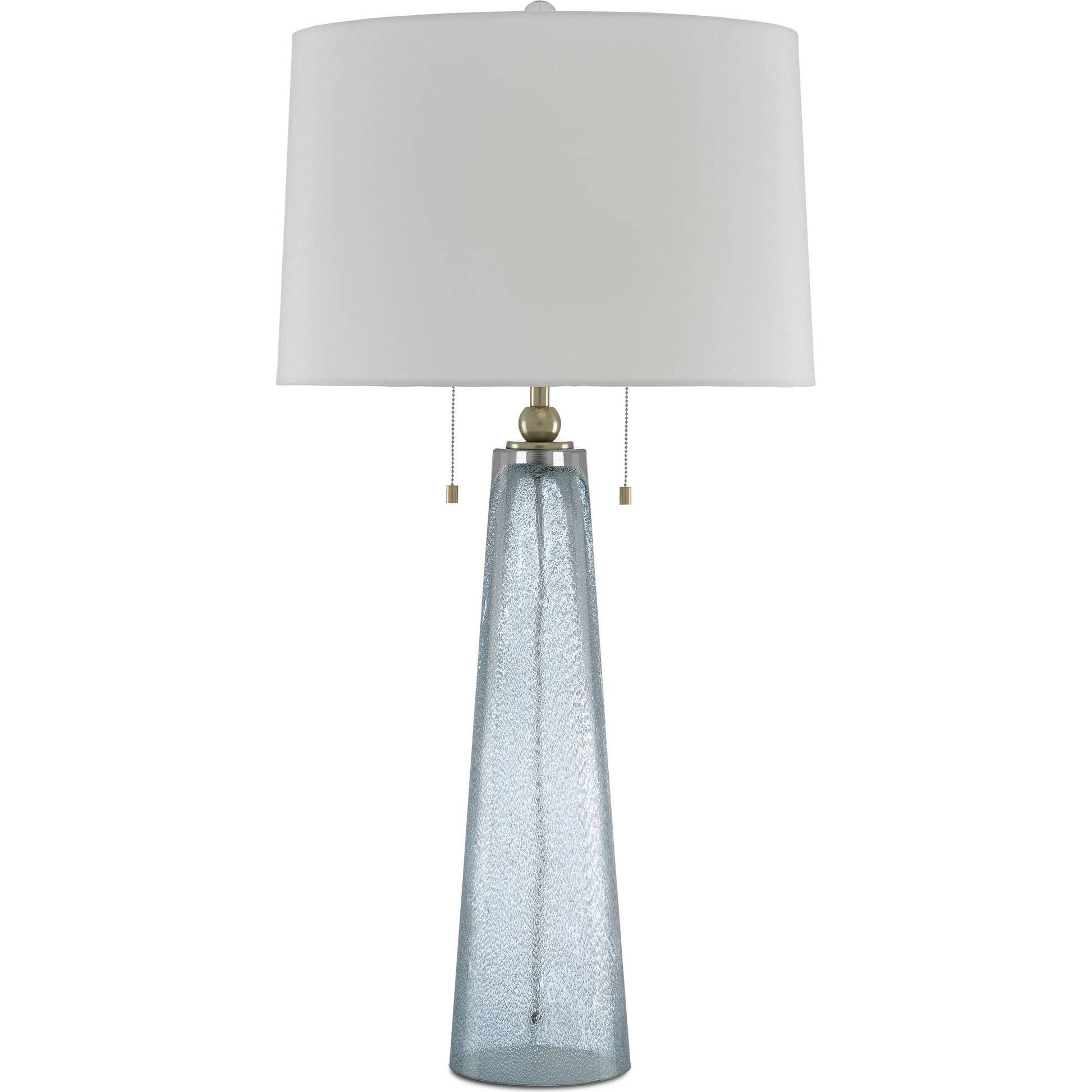Looke Table Lamp by Currey and Company in blue, brass. Made from glass, metal in a coastal style.