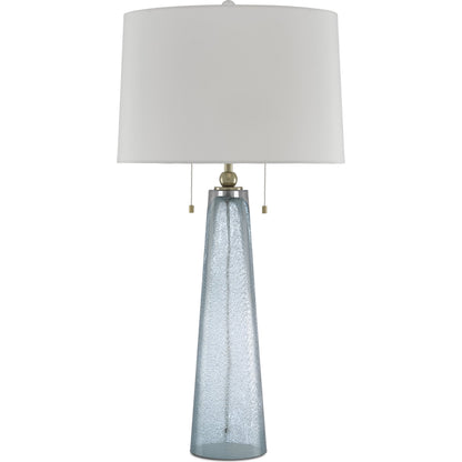 Looke Table Lamp by Currey and Company in blue, brass. Made from glass, metal in a coastal style.