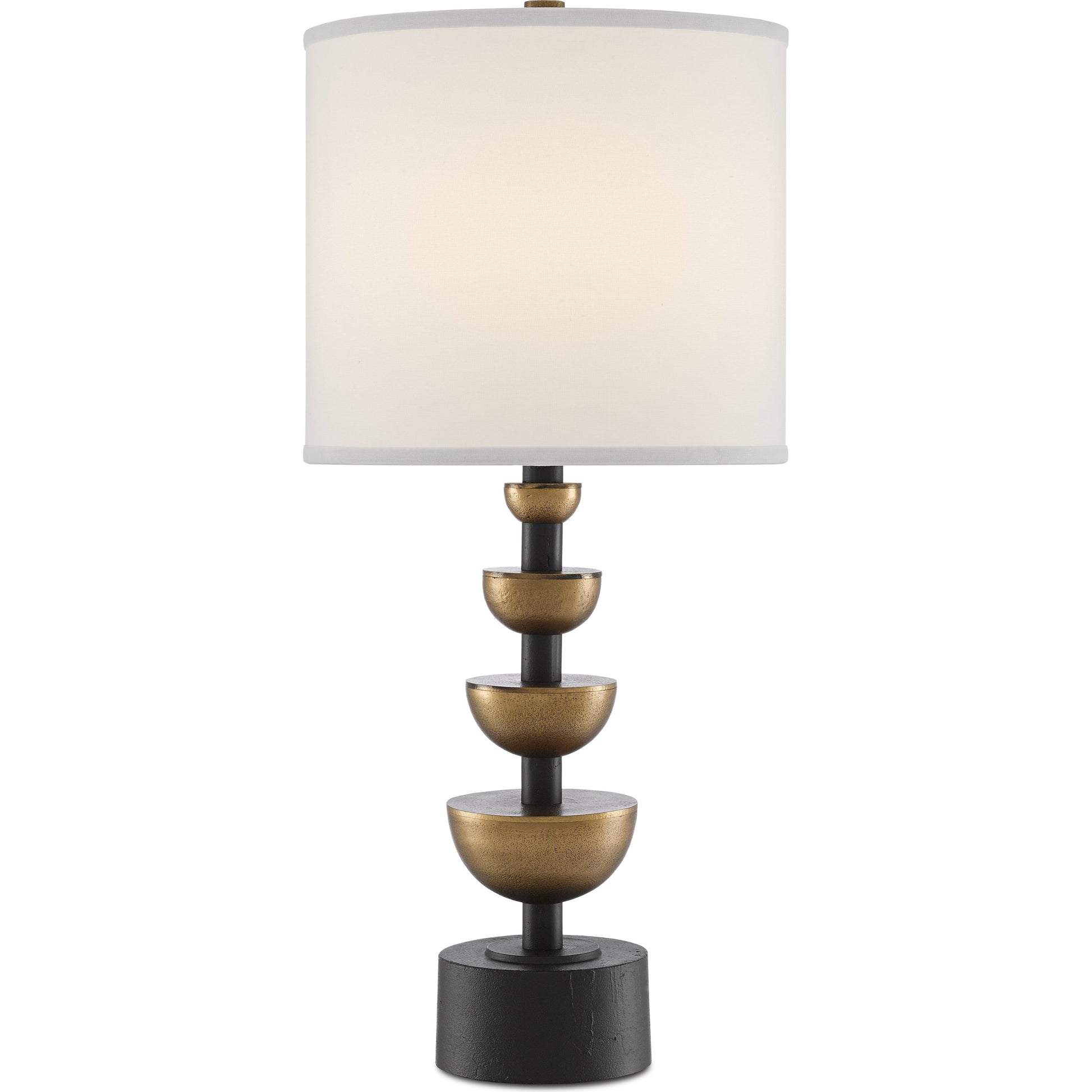 Chastain Table Lamp by Currey and Company in antique brass, black. Made from cast aluminum in a transitional style.