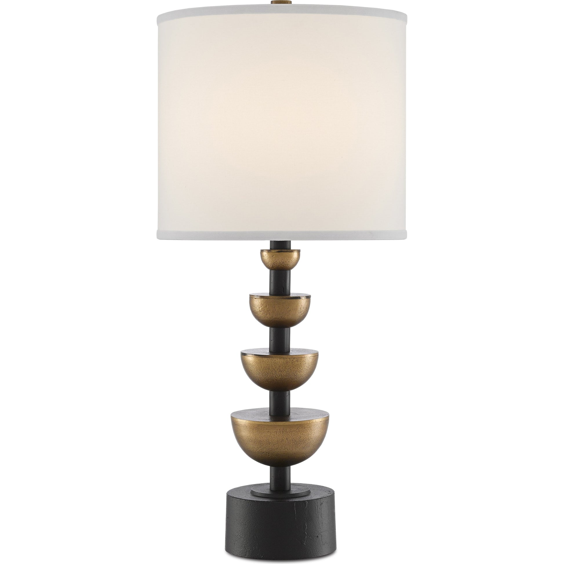 Chastain Table Lamp by Currey and Company in antique brass, black. Made from cast aluminum in a transitional style.