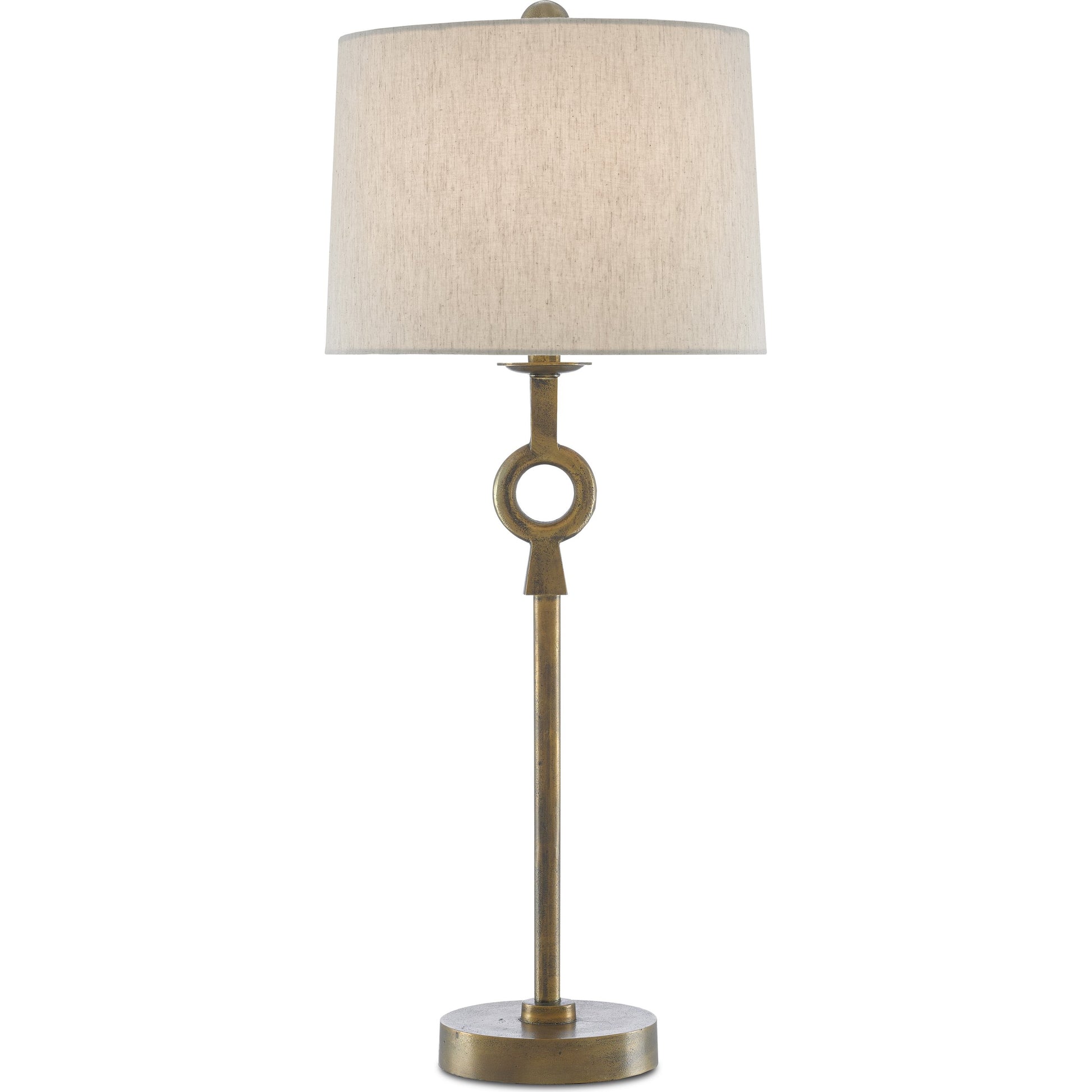 Germaine Table Lamp by Currey and Company in antique brass. Made from aluminum in a transitional style.