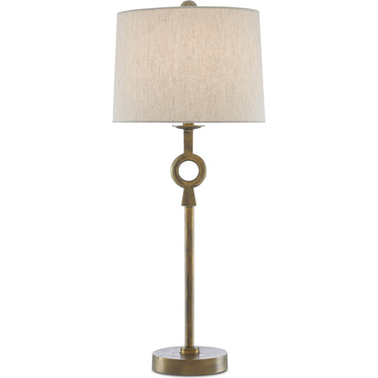 Germaine Table Lamp by Currey and Company in antique brass. Made from aluminum in a transitional style.